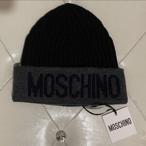 Moschino Charcoal and Black Knit Beanie